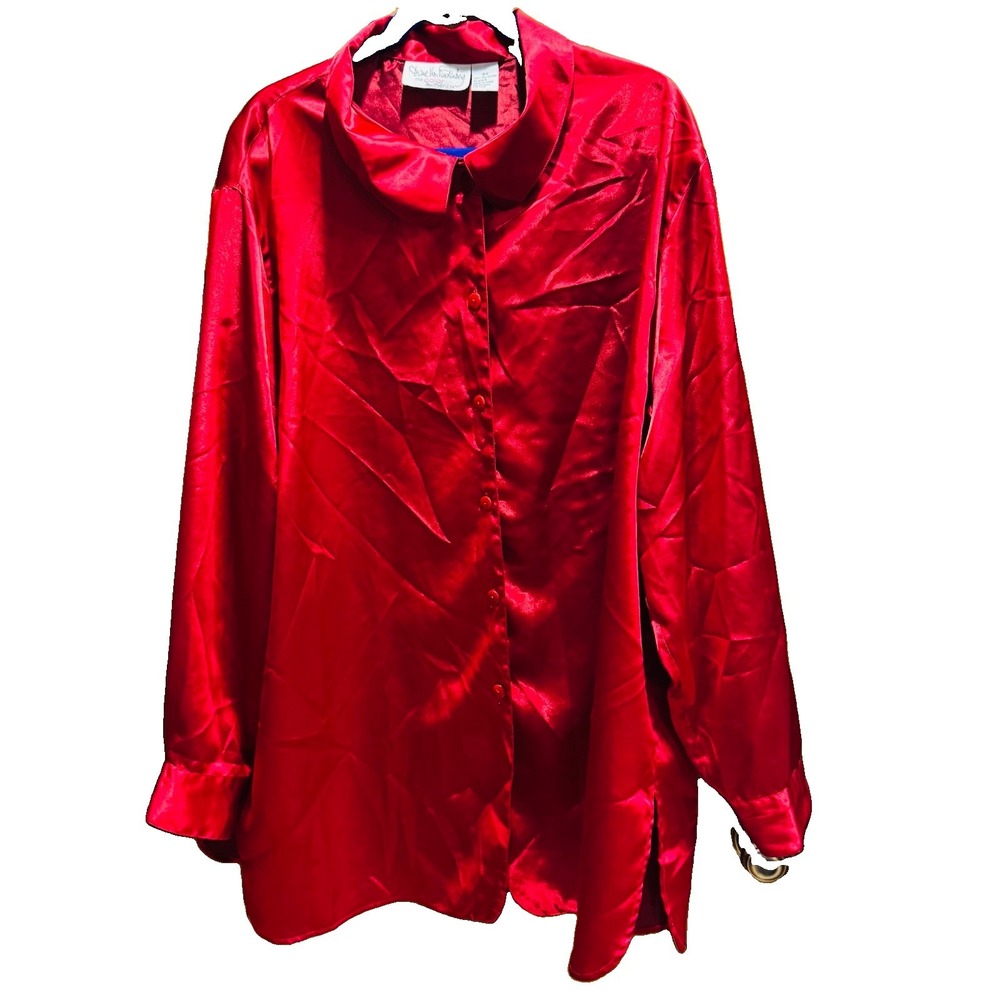 Vintage Diane Von Furstenberg Color Authority Button Down Tunic Top Red 3X